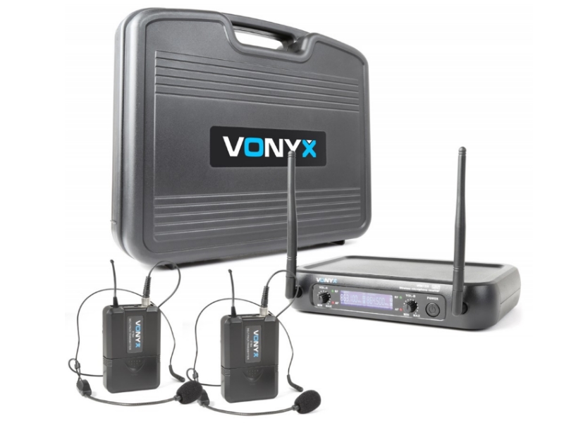 Vonyx WM73HMicrÃ³fono inalÃ¡mbrico UHF 2- canales con 2 micros de cabeza y display