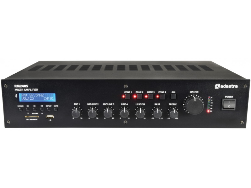 Adastra RM240S Amplificador mezclador 5 canales, 240w USB 4 zonas