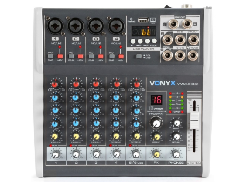 Vonyx VMM-K602 Mezclador de directo 6 canales con DSP